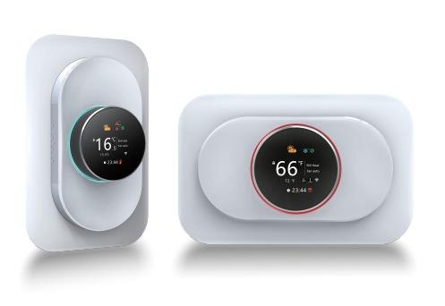 Smart thermostat on a wall