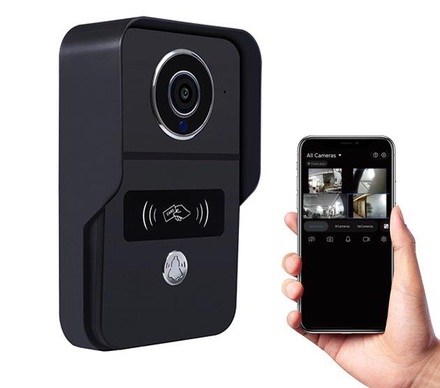 Smart lock and video doorbell at a front door